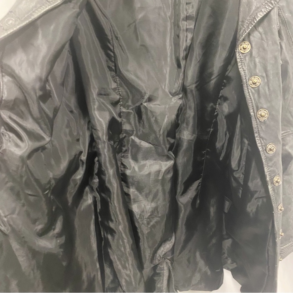 Dick & Jayne Charcoal Gray/Black Genuine Leather Belted Trench Coat - Picture 6 of 11